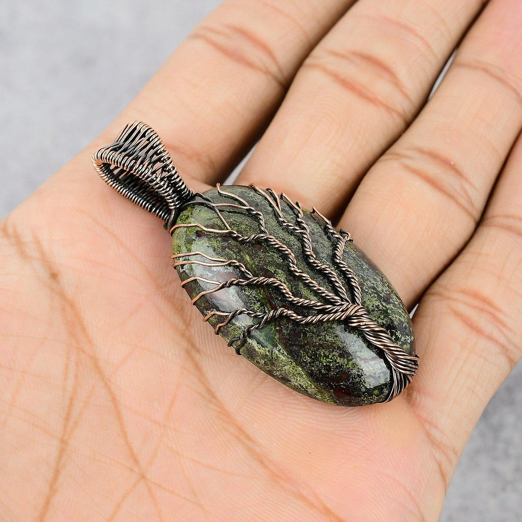 Tree Of Life Dragon Blood Stone Pendant, Handmade Gemstone 999 Copper Wire Wrap Pendant Antique Jewelry, For Gift Copper Jewelry