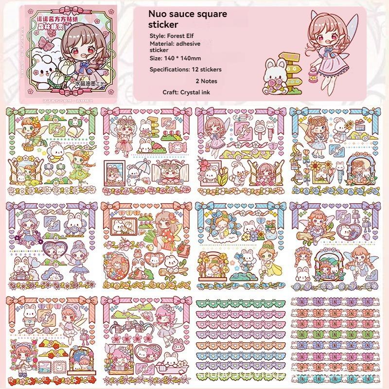 

14 PCS Cute Stickers for Kids Students Scrapbook Kawaii Sticker for Kid Teens Girls Korean Stickers Rabbit Journaling Stationery