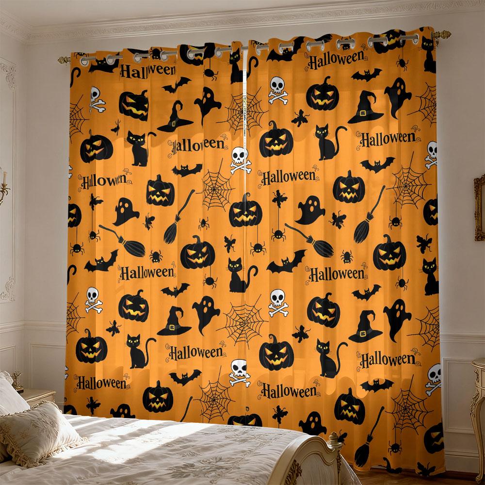 2pcs Halloween-themed printed curtains for bedroom decoration, providing privacy and adding a stylish touch to your home dco