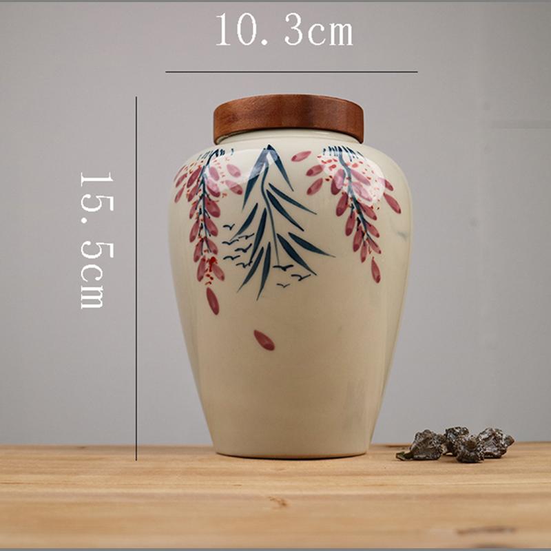 Creative Ceramic Tea Canister Hand-painted with Bamboo and Flowers Sealed Jar for Kitchen Food Nuts Herbal Storage Home Decor