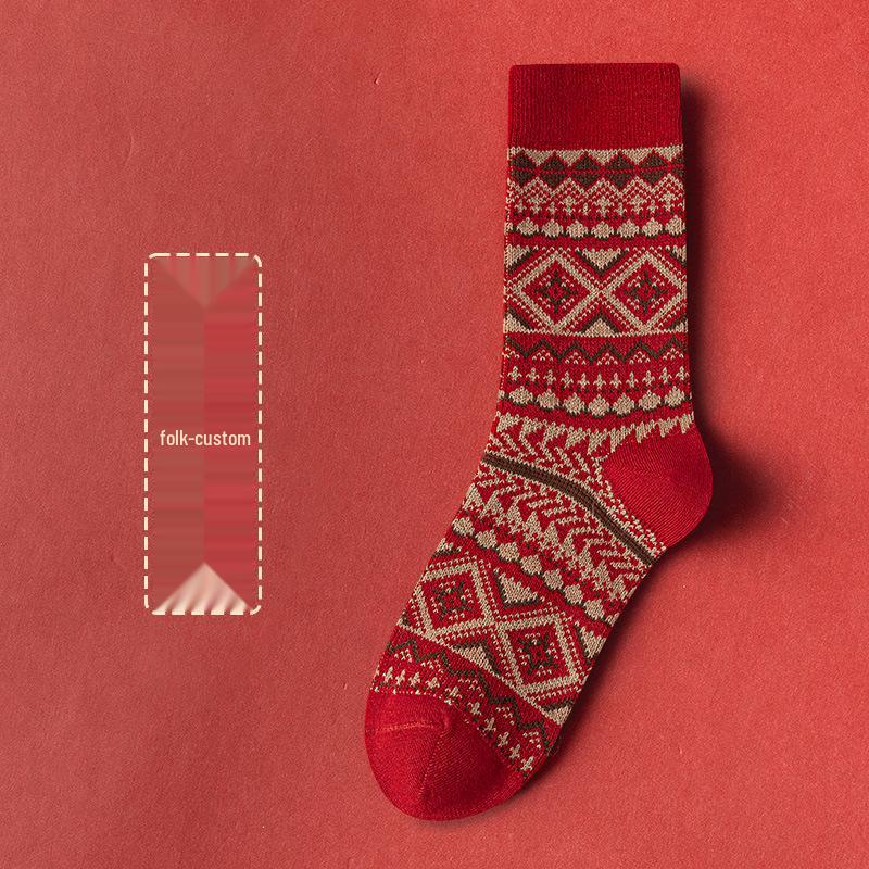 Damskie ciepłe czerwone kaszmirowe skarpety do połowy łydki - Miękkie, odporne na zimno, eleganckie niezbędniki zimowe