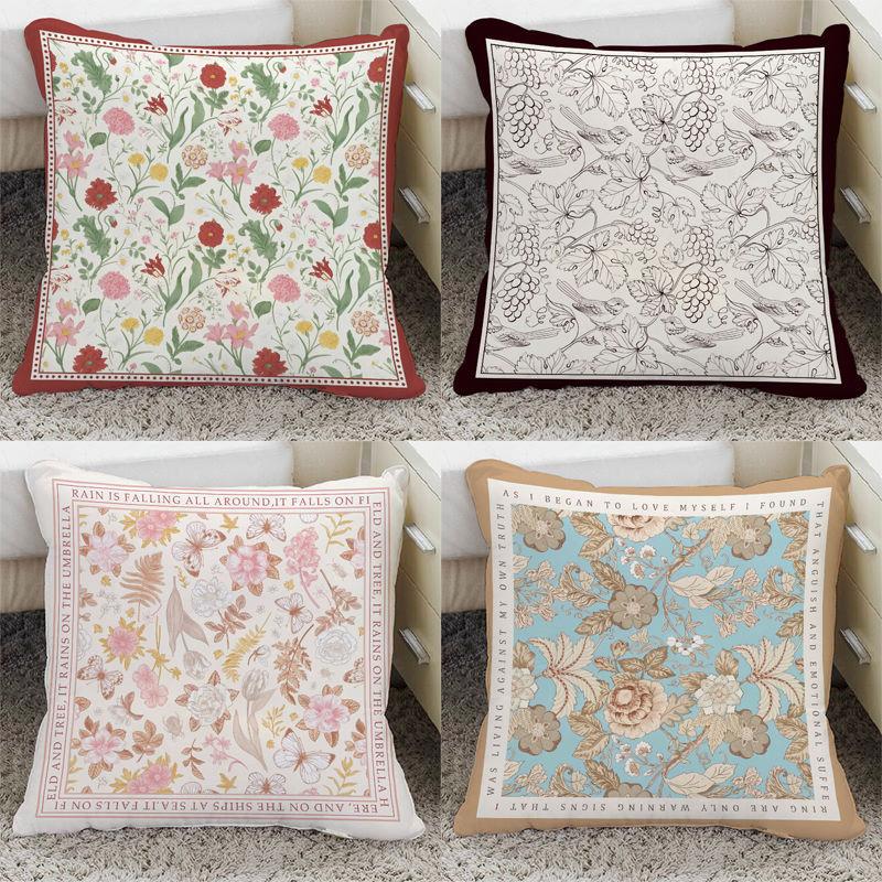 Light Luxury Pillow Retro Square Flower Decoration Sofa Ornaments Pillowcase New Chinese Style Removable and Washable Pillow Cushion