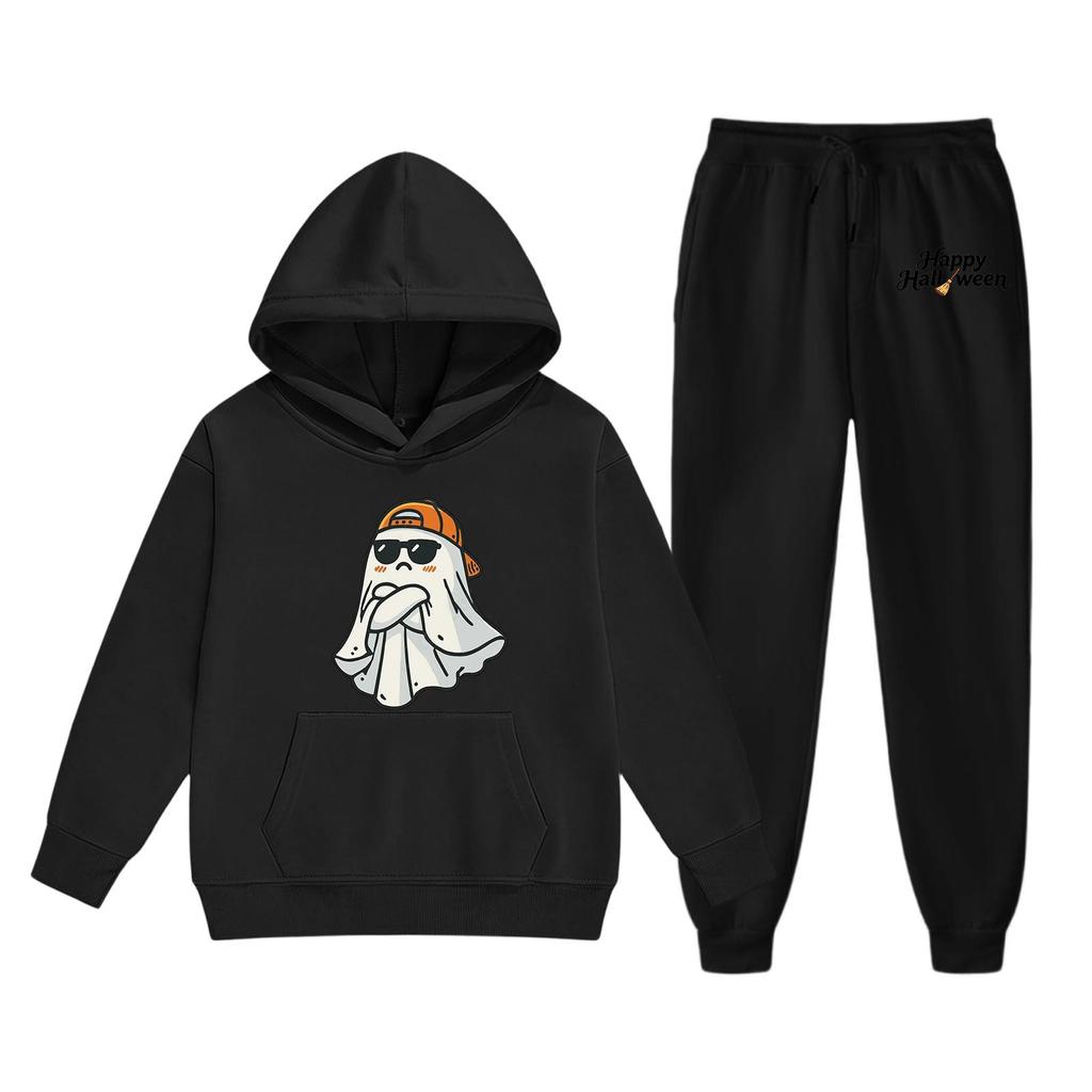 Kids Halloween Hoodie Set Long Sleeve Pullover Sweatshirt with Graphic Print and Matching Pants Comfortable Fit for Boys and Girls
