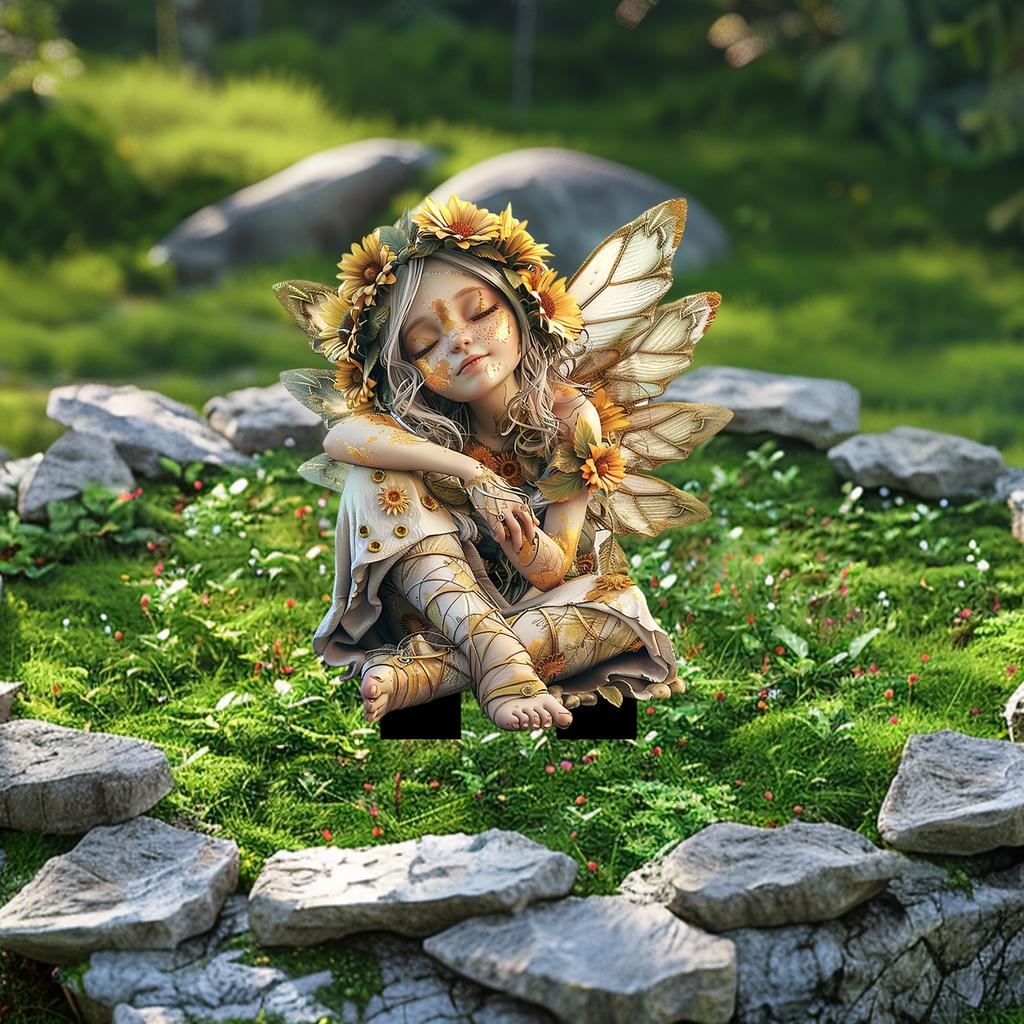 Sunflower Elf Acrylic Garden Stake - 11.8"X7.9" Boho-Chic Yard Art, Flower Pot Landscape Decor, Outdoor Sun Catcher Sign