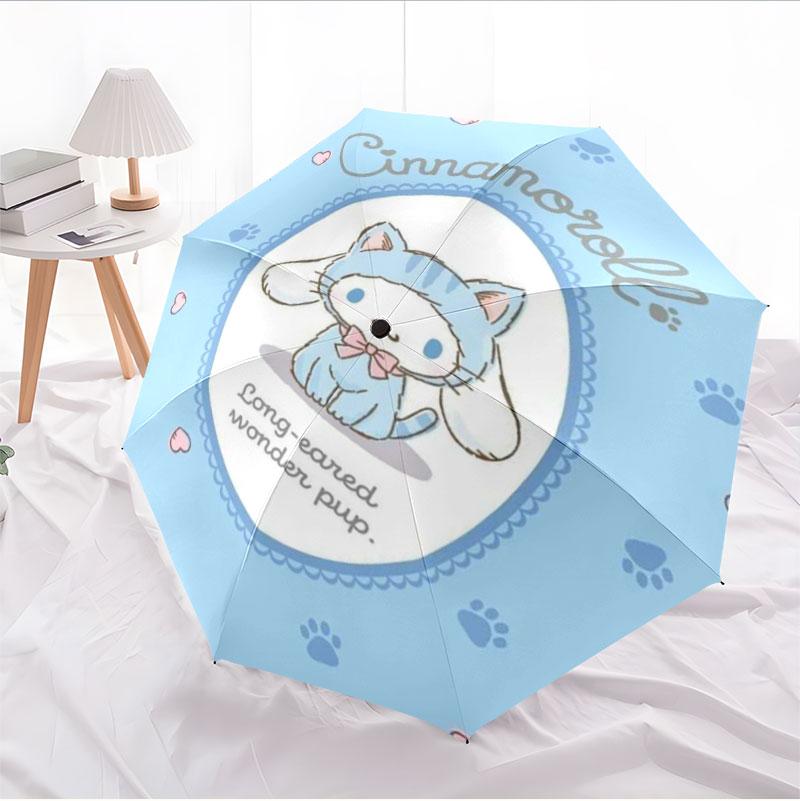 Portable travel umbrella with cute Sanrio character designs, UV-protective folding umbrella.