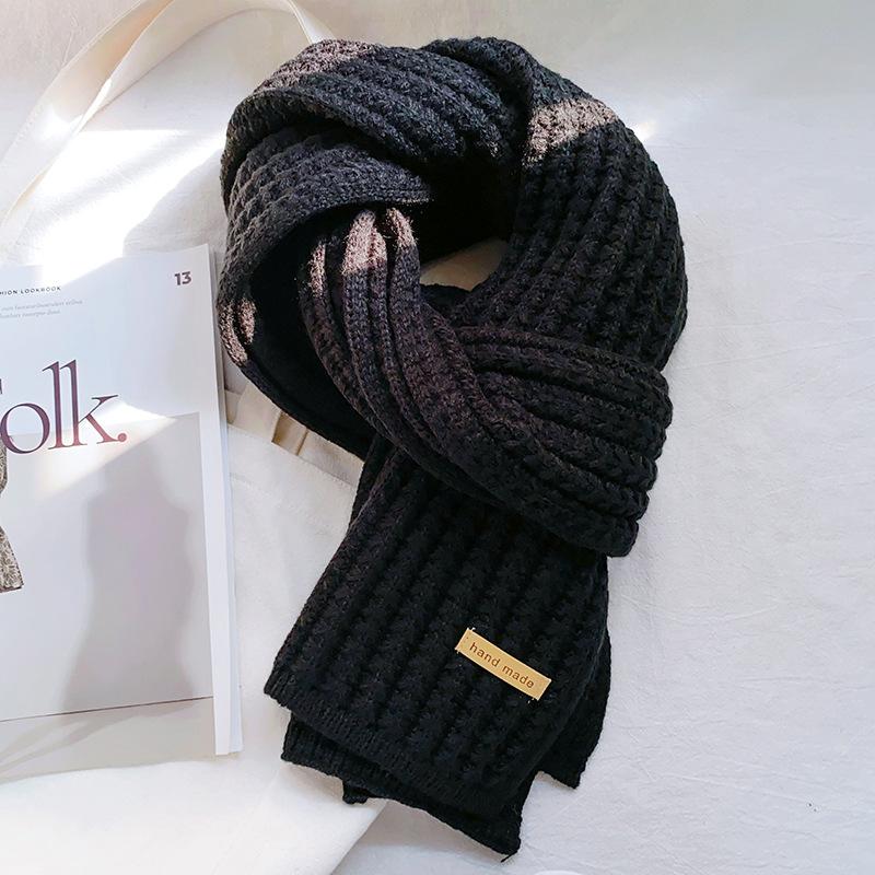 

Однотонный высококачественный трикотажный шарф из пряжи для женщин, зимний новый стиль, высококачественный и универсальный теплый шарф в студенческом стиле 40*190cm