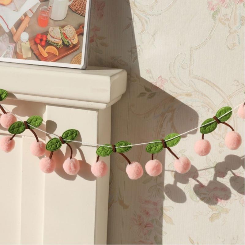 62KD Versatile Cherry Felt Balls String Craft Supply Create Magical Atmospheres