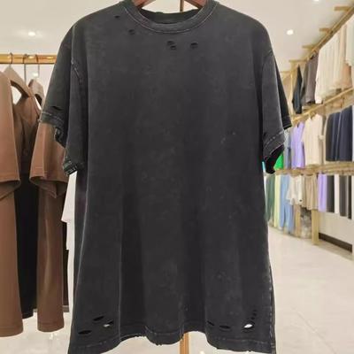 300g Heavyweight Distressed Washed Cotton Tee Oversized Unisex Vintage Tie-Dye Loose Fit T-Shirt