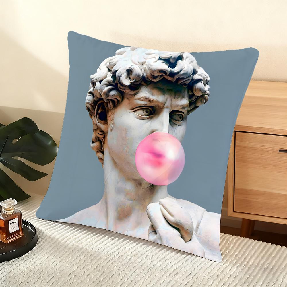 Cushion Cover Silky Short Plush Home Sofa Cushion Cover - Invisible Zipper Home Decoration David Sculpture