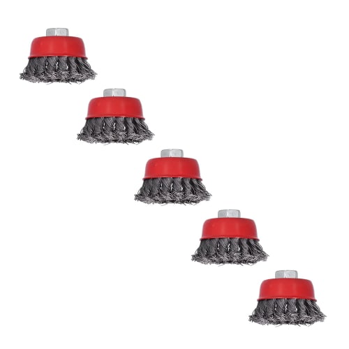 5-Piece Twisted Wire Cup Brushes, Heavy-Duty Polishing Steel Grinder Accessories, Approx. 2.6-Inch Diameter