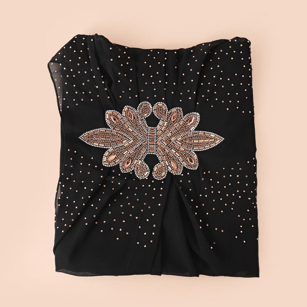 Luxury Rhinestone Chiffon Hijab Scarf Women Muslim Crystal Diamond Headscarf White Wedding Shawl Embroidered Beaded Turban Wrap
