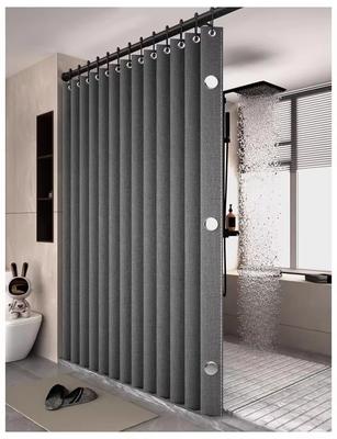 Magnetic Foldable Linen Bath Curtain Waterproof for Walk-In Shower - No Included Adjustable Rod