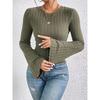 New Autumn Women's Clothing Solid Color Short Fashion Trumpet Sleeve Long Sleeved Round Neck Simple Casual Comfortable T-shirt