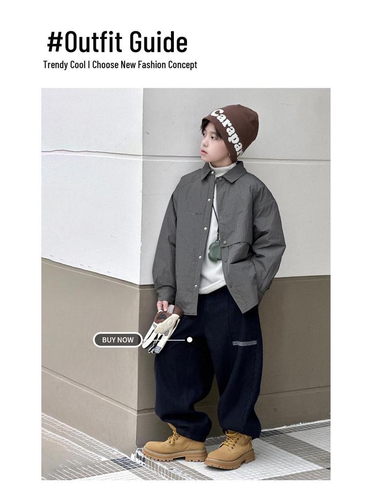 Jungen Herbst/Winter 2025 Karierte Langarmjacke - Dicke, trendige, lässige Hemdjacke für Kinder