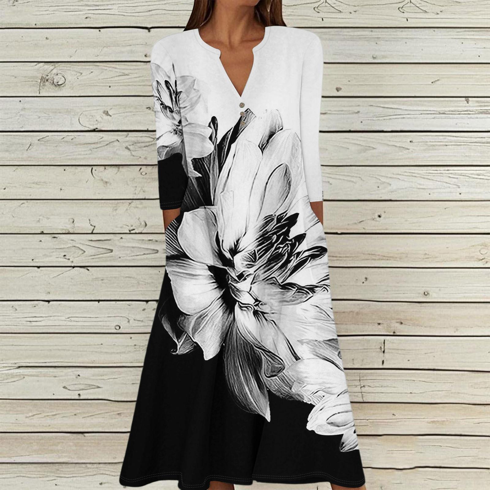 

Женское летнее повседневное платье с V-образным вырезом на пуговицах, в стиле ретро, с геометрическим принтом, рукавами три четверти и карманами L