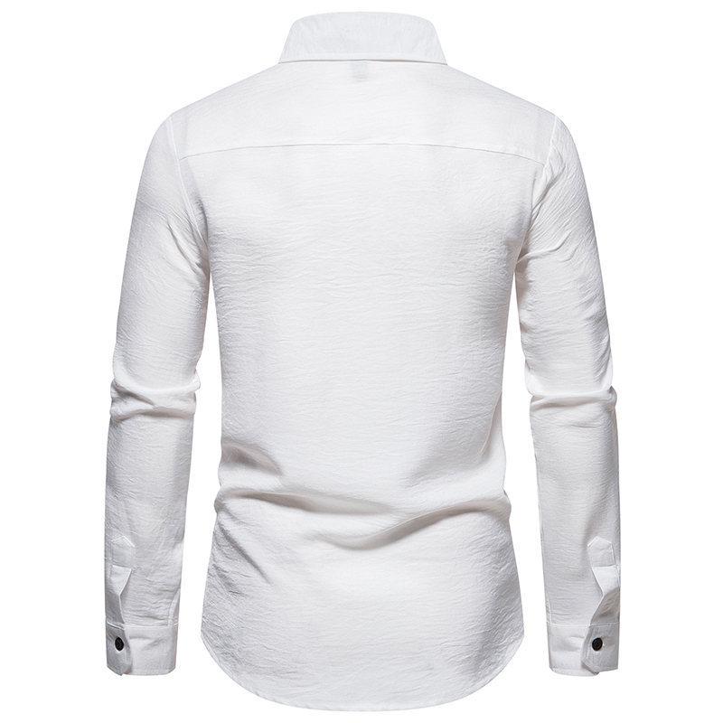 Nový pánský trend Jednobarevný retro styl Ležérní košile s dlouhým rukávem Pánské módní topy