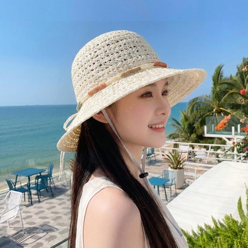 Summer Outdoor Large Eave Sun Protection Hat, Children's Beach Vacation Straw Hat, Cool Hollow Breathable Fisherman Hat
