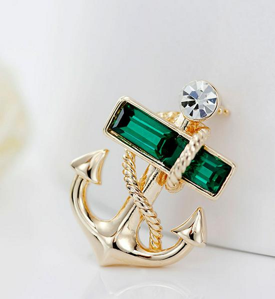 Pirate Crystal Anchor Brooch Buckle for Women's Shirts and Suits