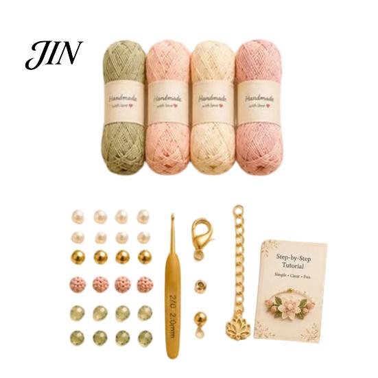Handmade Bracelet Kit DIY Nature-Inspired Crochet Kit, 3D Animals Plants Hand-Crocheted Jewelry Making Flower Maple Dragonfly Butterfly Set, Gift for
