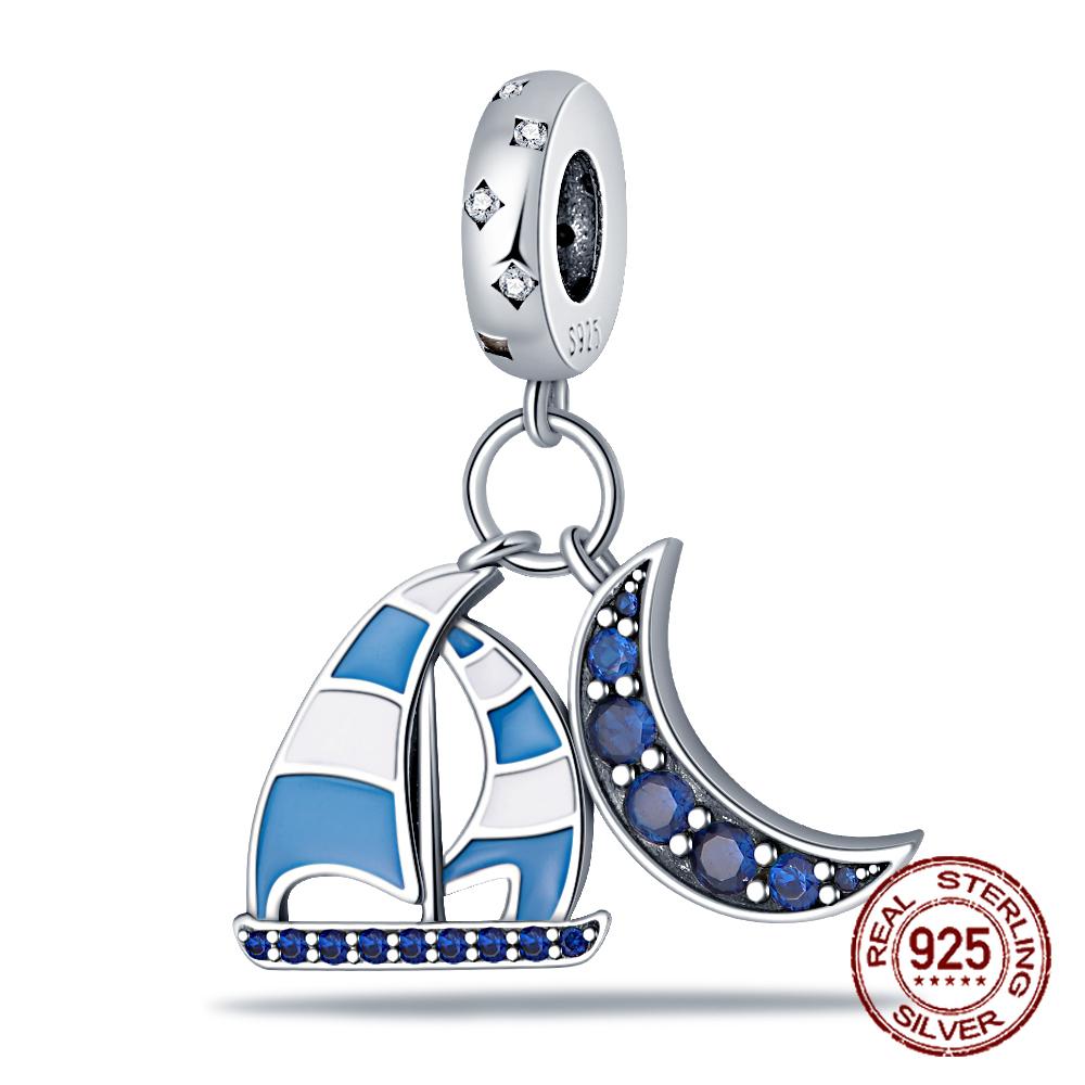 Copper Rudder Anchor Blue Cruise Ship Spacer Beads Pendants Charms Fit Original Bracelets Diy Jewelrymaking