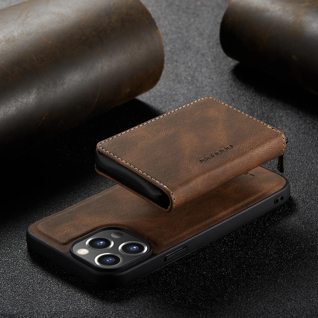 Retro odnímatelné kožené pouzdro pro IPhone 16 Pro Max 15 14 Plus 13 12 11 SE 2025 XS XR Peněženka Slot na karty Zipová kapsička Zadní kryt