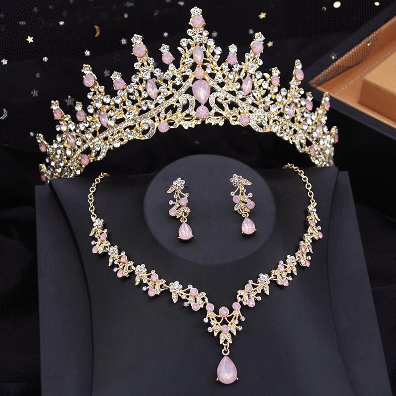 3 Piece Bridal Crown Jewelry Sets for Women Princess Tiaras Set Necklace Earrings Wedding Bride Jewelry Costume Accessories