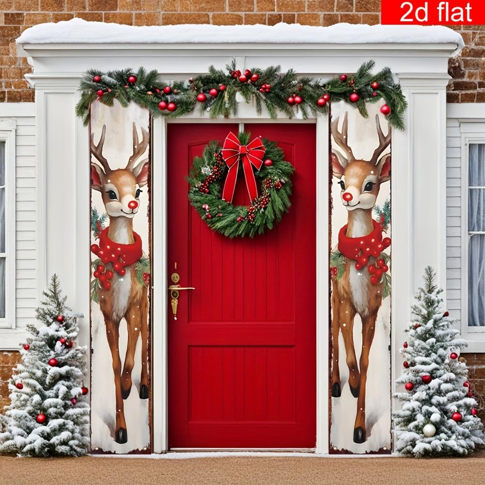 Merry Christmas Couplet Banner Sika Deer 1 Pair Polyester Indoor Outdoor Decor