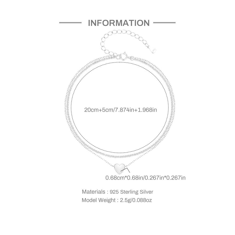 Fashion Summer S925 Sterling Silver Double-Layer Adjustable Heart-Shaped Love Bright Silver Pendant Anklet