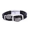 Mens Braided Leather Bracelet with Magnetic Clasp Vintage Norse Viking Rune Skull Gothic Hand Jewelry Ethnic Wristband