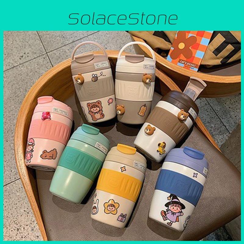 Adorable 370ml Thermos Cup For Female Students With Straw And Cup Strap Cord