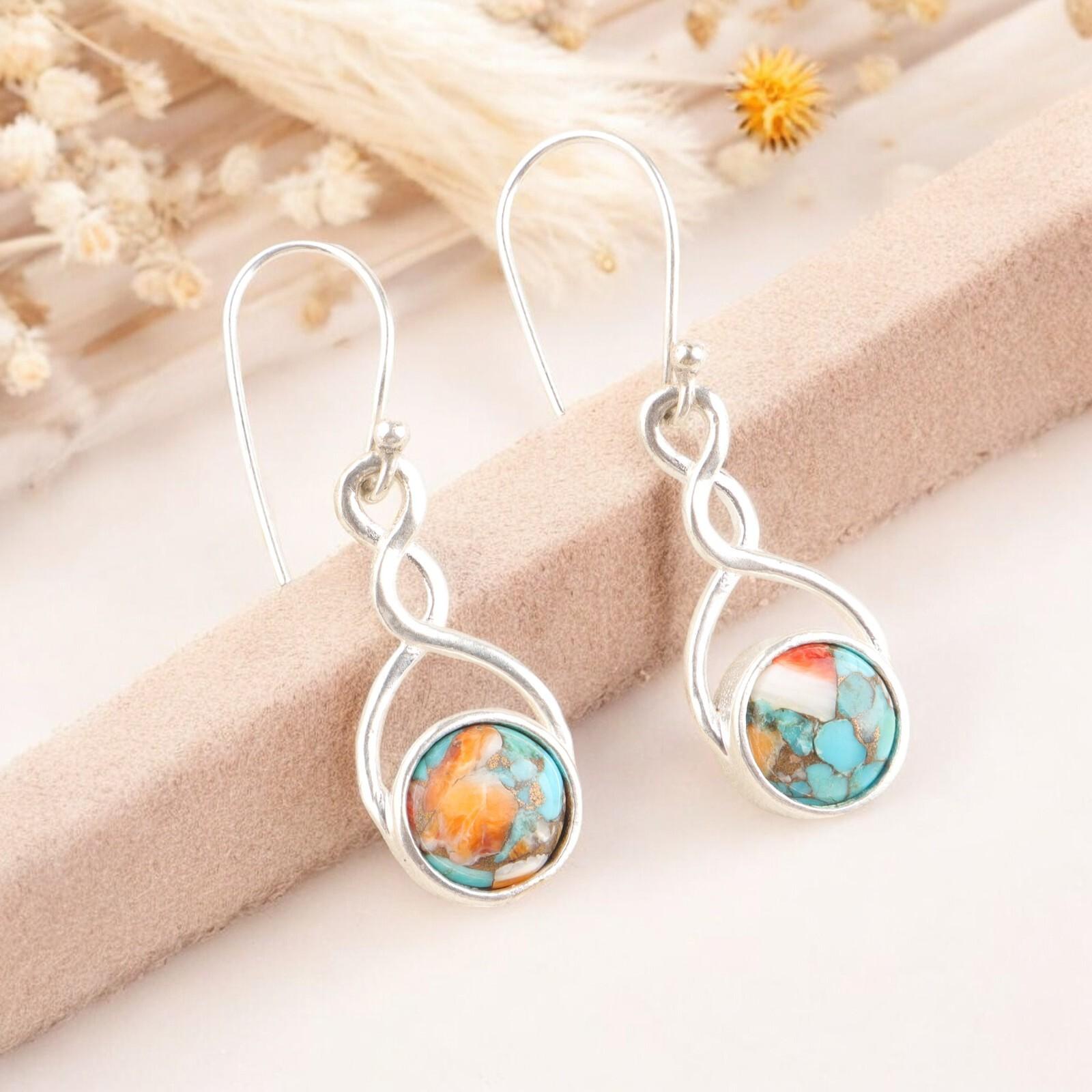 

Natural Spiny Oyster Gemstone 925 Sterling Silver Handmade Dangle Earrings 1.68 CE-15-44