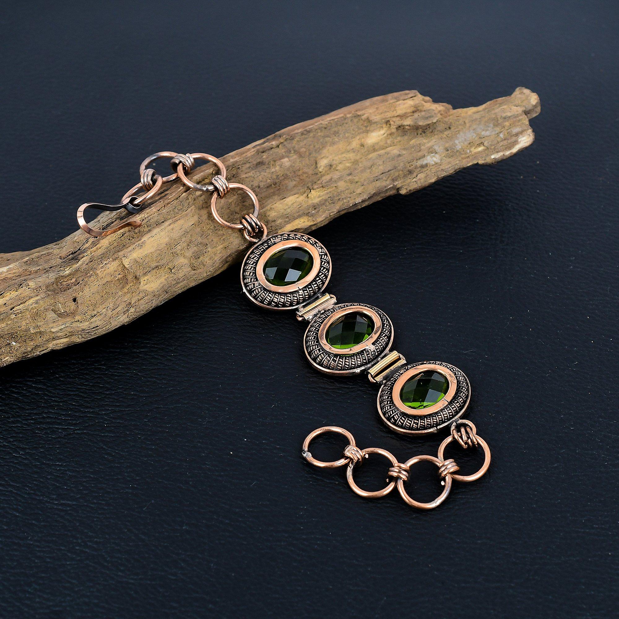 

Браслет с перидотом, украшения из медной проволоки 999 пробы, браслет с драгоценным камнем с регулируемой цепочкой, подарок для нее, изящные украшения ручной работы