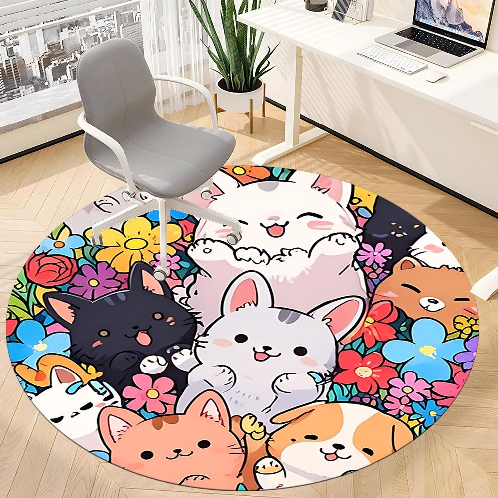 1pc Kitties Flowers Office Round Area Rug, Indoor Mat Suitable ForOffice, Under Office Chairs Bedroom Living Room Home Decor, Room Deco n78