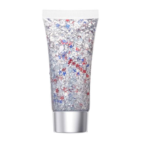 Independence Day Body Glitter Gel, Patriotic Red White Blue Face Hair Glitter, Waterproof Sparkling Makeup Sequins for 4th of July, Holiday Party