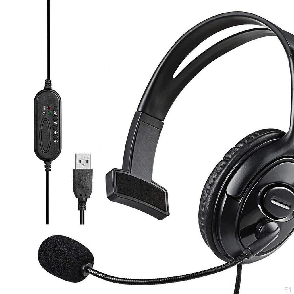 USB Wired Headset Single Ear Comfortable Sturdy for PC Computer Professional with