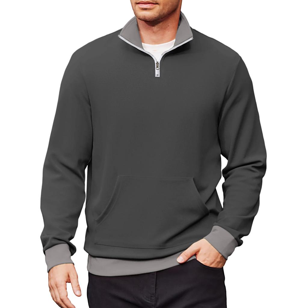 Herren Lässiges Langarm-Sweatshirt mit Kragen und Viertelreißverschluss
