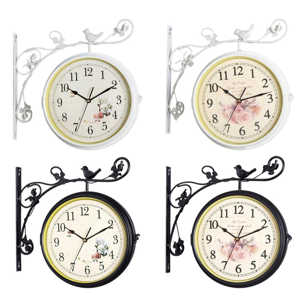 Double Sided Wall Clock Home Decor 12 Hours Display Mute Hanging Station Clock for Indoor Outdoor Lobby Home Garden Kitchen