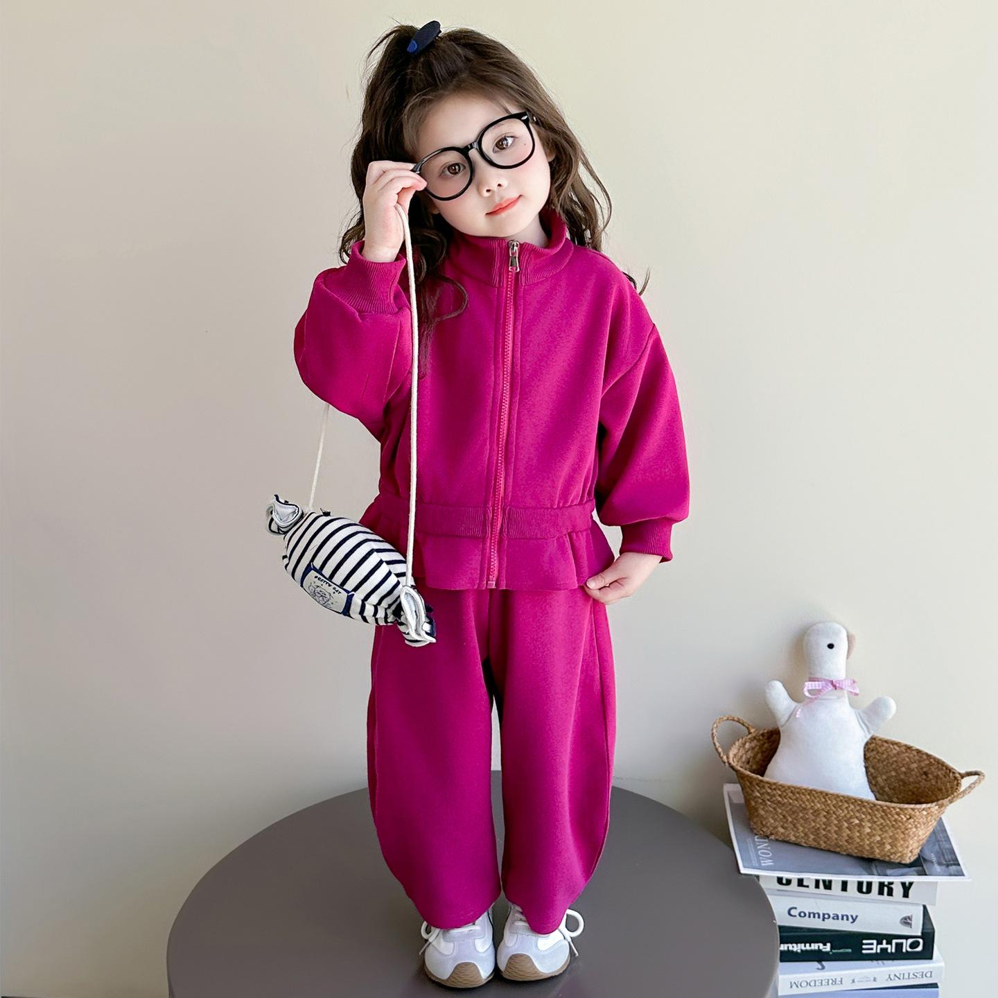 

Весна и Осень 2025 Спортивный комплект на молнии в корейском стиле для девочек - Костюм-двойка для маленьких девочек 100 cm