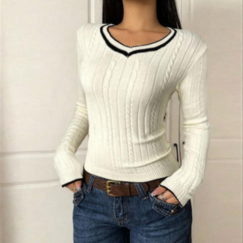 Damen S Langarm Strickpullover Schulterfrei Schleife Figurbetont Herbst Winter
