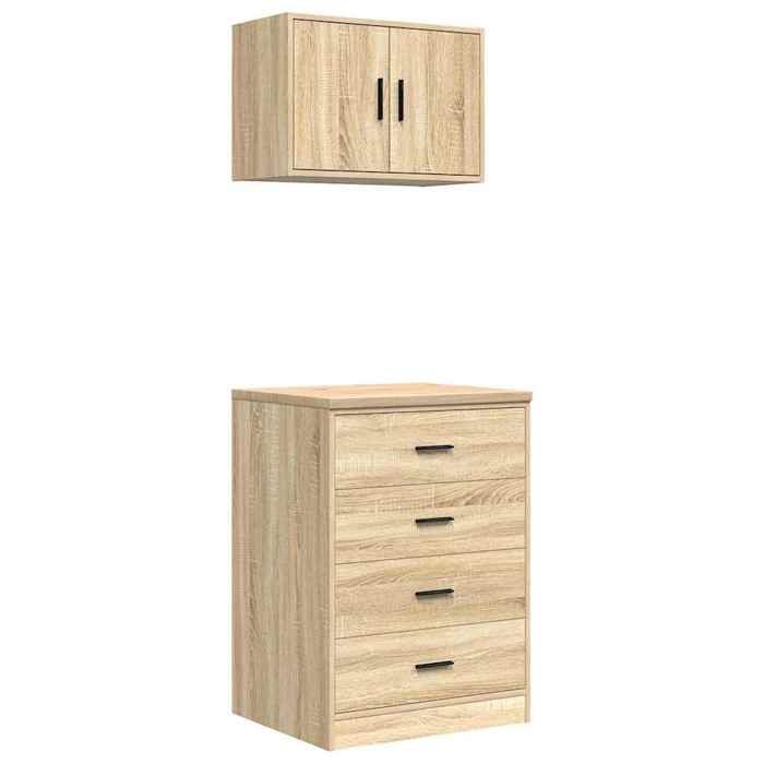 VidaXL Armoires de garage 2 pcs chêne sonoma bois d'ingénierie 3328334