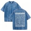 "CHANGE" Topographic Line Art Print Vintage Washed Beige Casual Graphic T Shirt