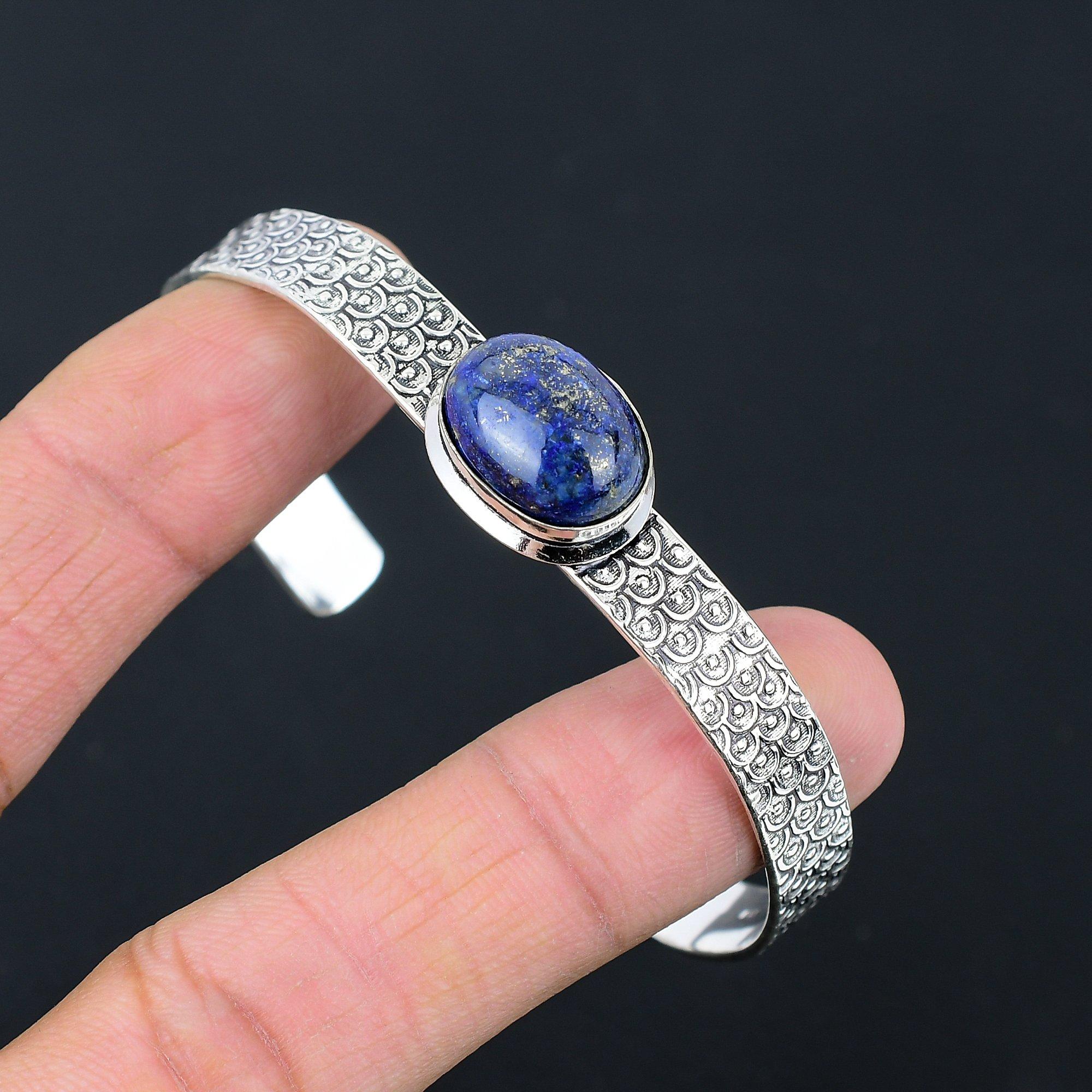 

Daughters Day Sale Lapis Lazuli Gemstone Sterling Silver Mother Bangle Jewelry Adjustable