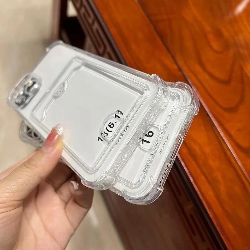 Fashion Soft Card Holder Bag Case For 17 16 15 14 13 12 11 18 Pro X XR Max 7 8 Plus 16e Air Transparent Shockproof Cover
