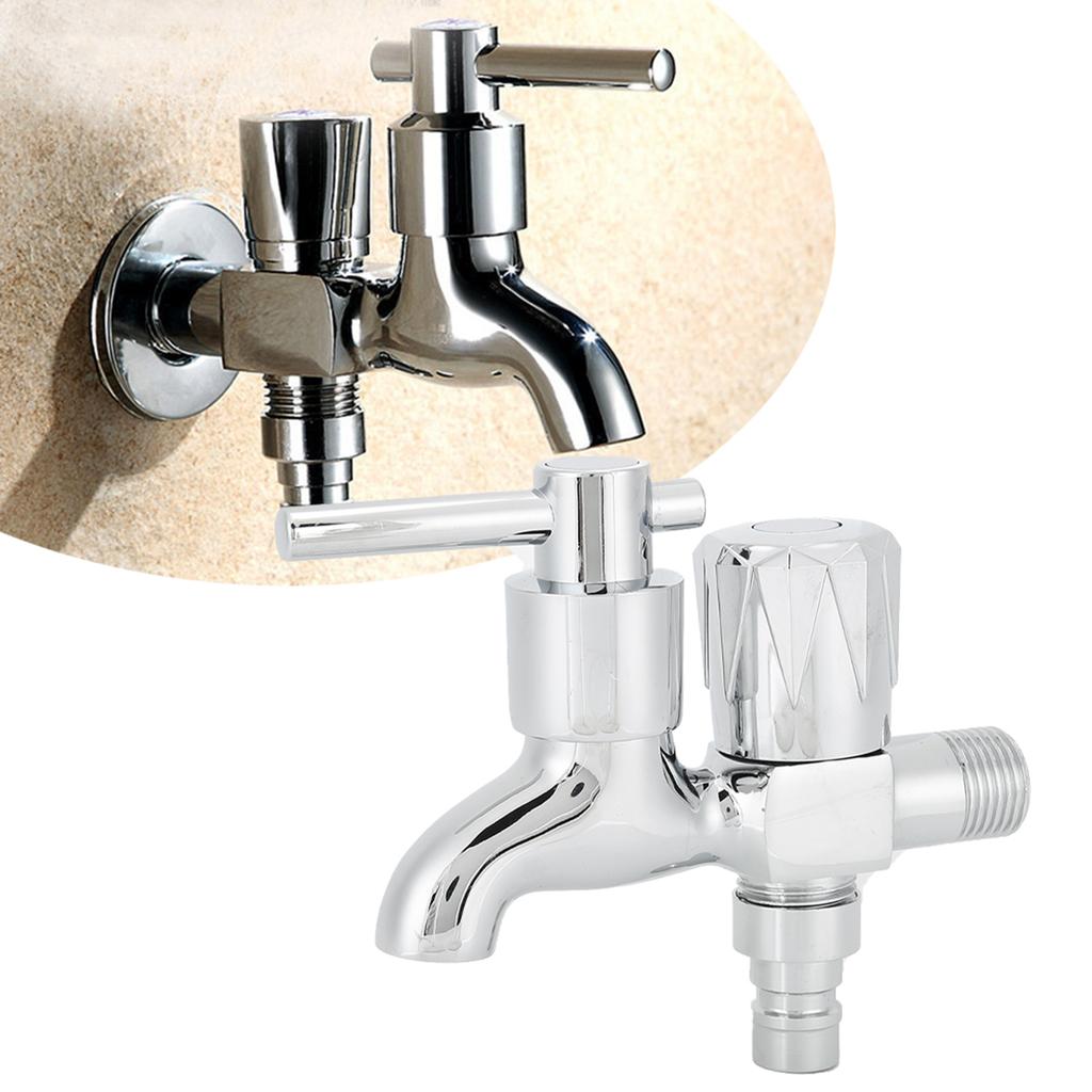 G1/2in Single Cold Double Heads Faucet 1 Inlet 2 Outlet Dual Use Washing Machine Water Tap