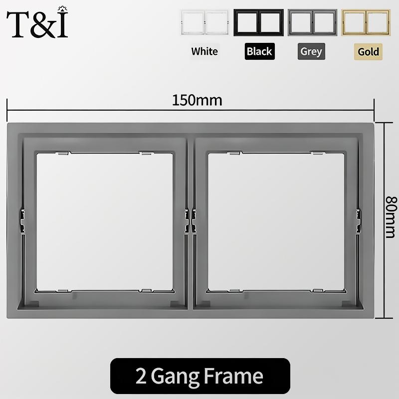 

EU Standard Wall Socket with Dual USB Type-C 16A 250V Flush Mount Outlet,1/2 Gang Light Switch,80x80mm Grey Tempered Glass Panel 2 Gang Frame&EU