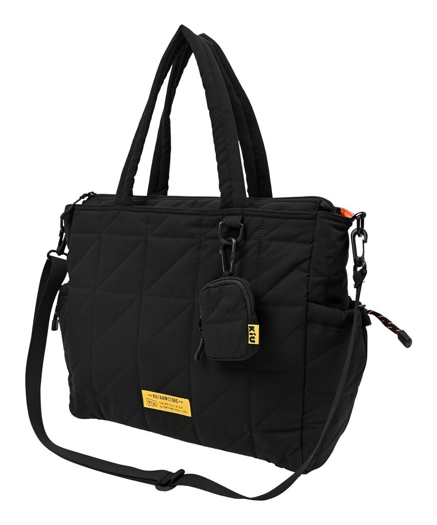 KiU Square Padded Tote Large Shoulder Multi-Purpose Bag, Waterproof, Water-Repellent, Quilted, Capacity, Pocket, Stylish, Cute, Casual, Outdoor,