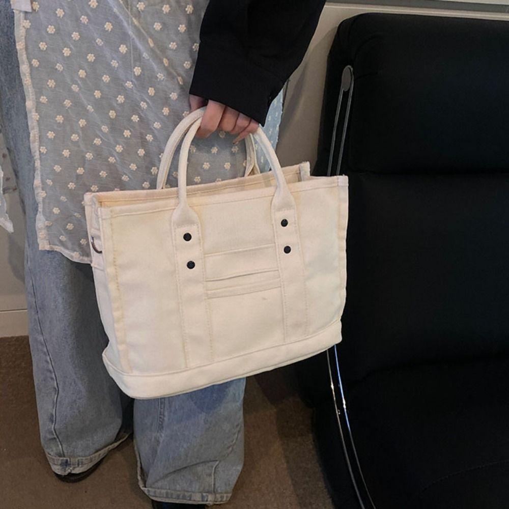 Handbag Canvas Shoulder Bag Zipper Solid Color Tote Bag Japanese Style Crossbody Bag Streetwear