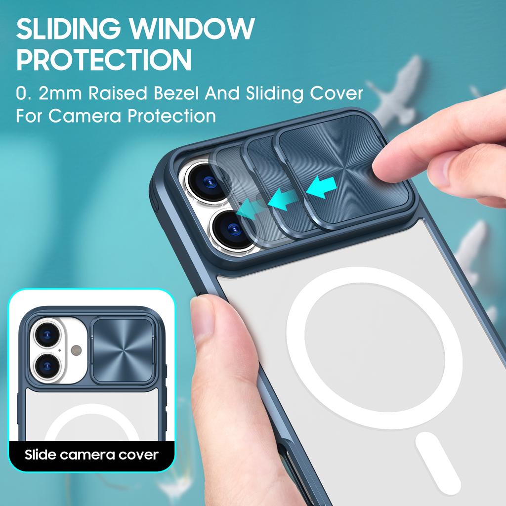 For iPhone 16 Clear Phone Case Compatible with MagSafe PC Cover with Camera Lens Slider