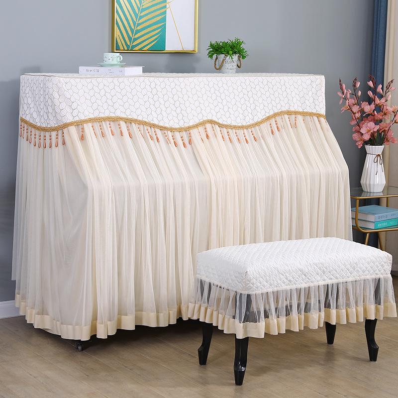 

Французский белый кружевной пылезащитный чехол для пианино, полное покрытие, элитный роскошный чехол для скамейки для пианино, комплект домашнего электронного пианино, полный пакет 58x38cm 155x40cm