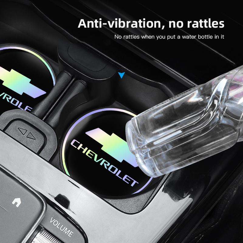 Keychain 2PCS Car Water Coaster Pad Laser Water Coaster Accessories For Chevrolet Matiz Onix Camaro Colorado Cobalt Spark Cruze